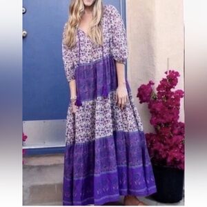 Natural Life Womens Auguste Floral Midi Dress Size L Cottagecore Prairie Boho